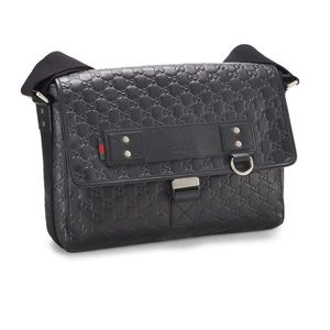 Gucci black GG signature rubber flap messenger bag